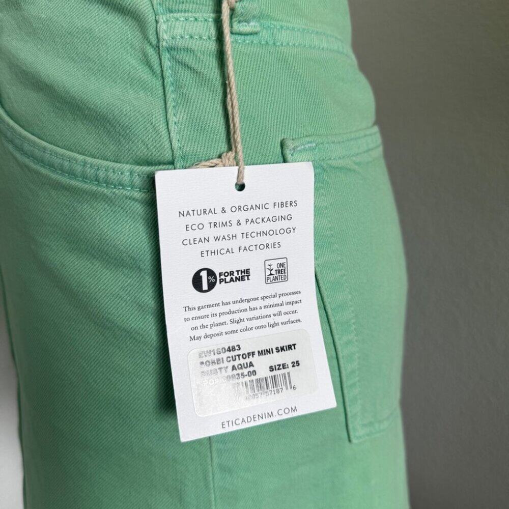Etica | NWT High Waisted Green Denim Mini Skirt Size 25" - Picture 7 of 11